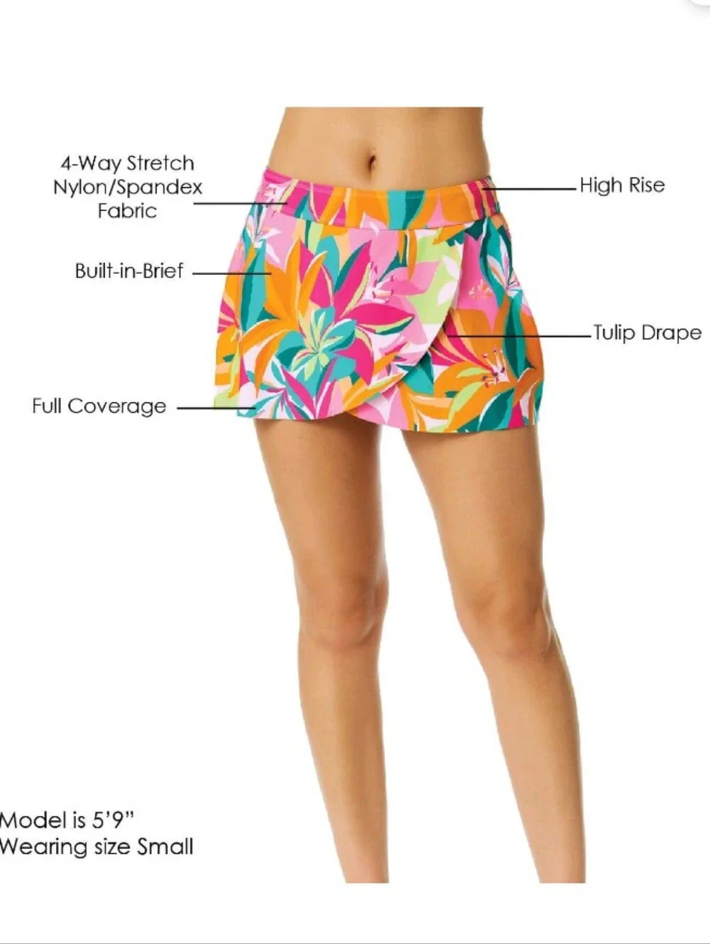 Anne Cole Mid-Rise Swim Skirt Multi-Color Women's Medium New With Tag